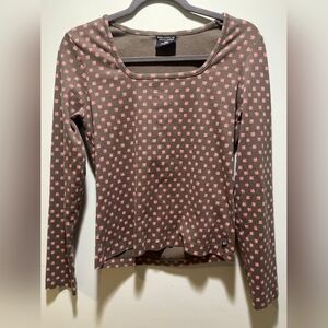 Polo Ralph Lauren Brown Long Sleeve Top with Pink Floral Pattern